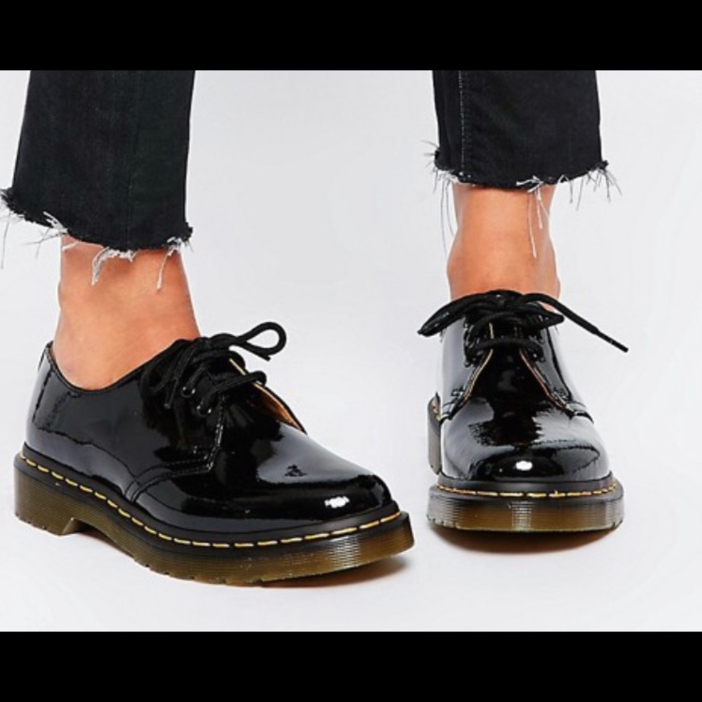 Dr Martens 1461 classic black patent flat shoes